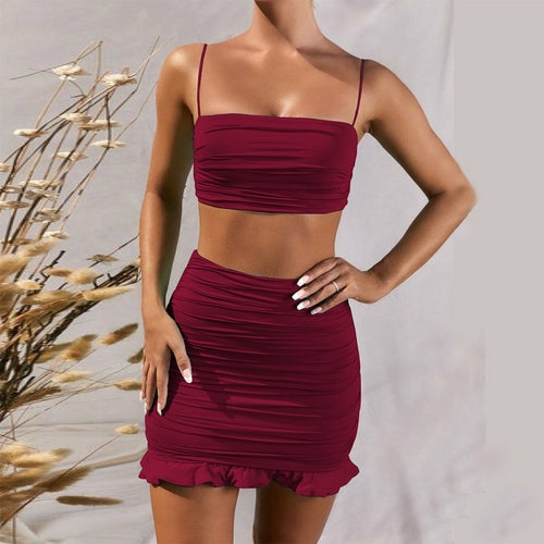 Spaghetti Strap Crop Top with Mini Bodycon Skirt Set