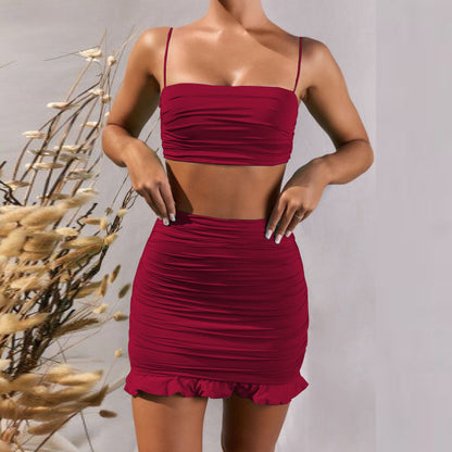 Spaghetti Strap Crop Top with Mini Bodycon Skirt Set