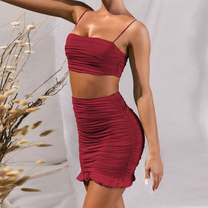 Spaghetti Strap Crop Top with Mini Bodycon Skirt Set