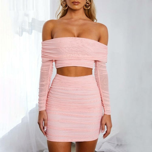 Pink Off Shoulder Top and Mini-Skirt Set