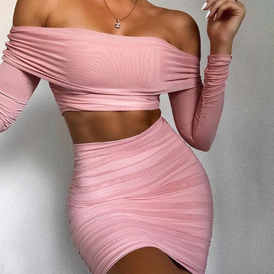 Pink Off Shoulder Top and Mini-Skirt Set