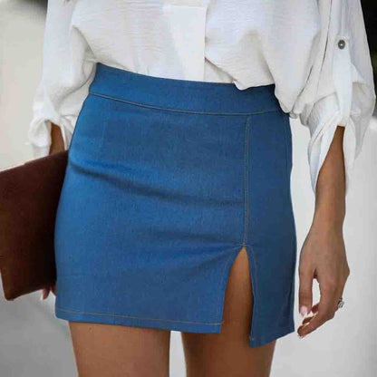 Casual Denim Split Skirt