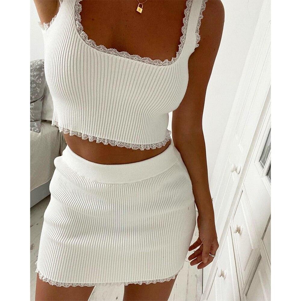 Camis Skirts with Square Neck Crop Top Set