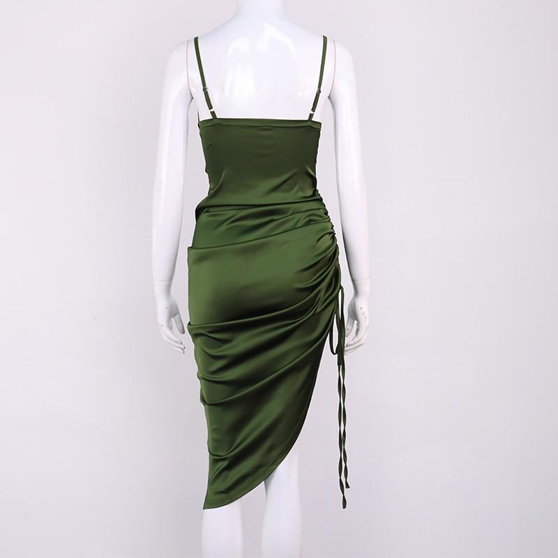 Ruched Satin Spaghetti Straps Dress