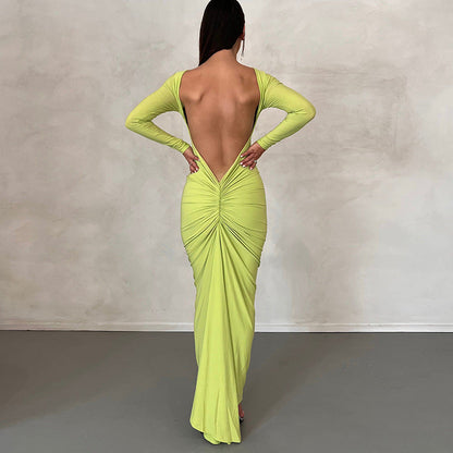 Solid Colored Backless Maxi Dress