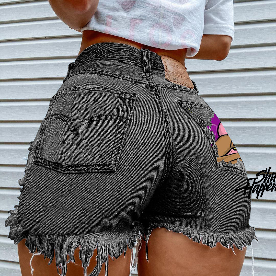 "F*** it" High Waisted Y2K Denim Shorts