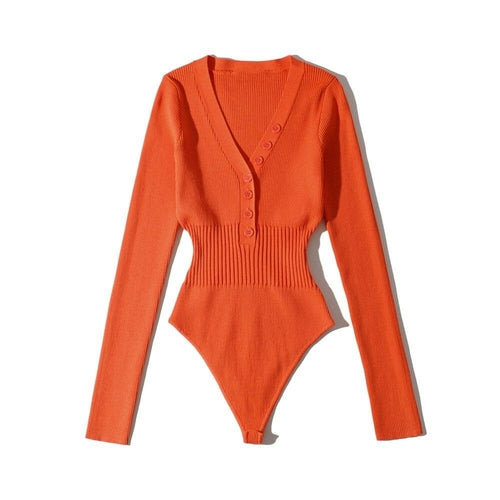 Long Flared Sleeve Button-Up Knitted Bodysuit